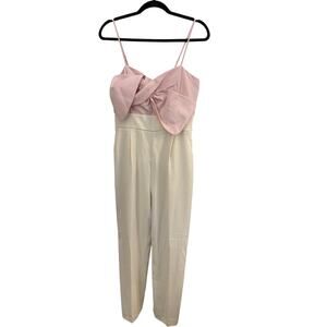 Express Cream Jumpsuit With Large Pink Bow NEW M Holiday Outfit Cocktail Party